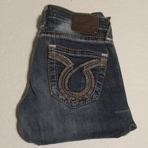 Big Star Women’s Boot Cut Jeans in Dark Blue with Brown Patch